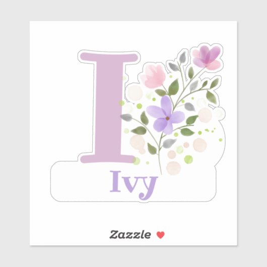 Sticker Nom Ivy & Initial avec design floral (Feuille)