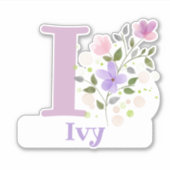 Sticker Nom Ivy & Initial avec design floral (Devant)