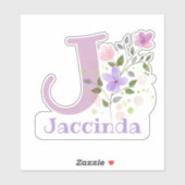 Sticker Nom Jaccinda plus Initial avec Floral Design (Feuille)