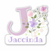 Sticker Nom Jaccinda plus Initial avec Floral Design (Devant)