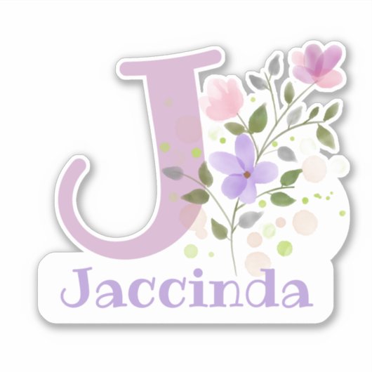 Sticker Nom Jaccinda plus Initial avec Floral Design (Devant)