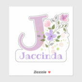Sticker Nom Jaccinda plus Initial avec motif floral (Feuille)
