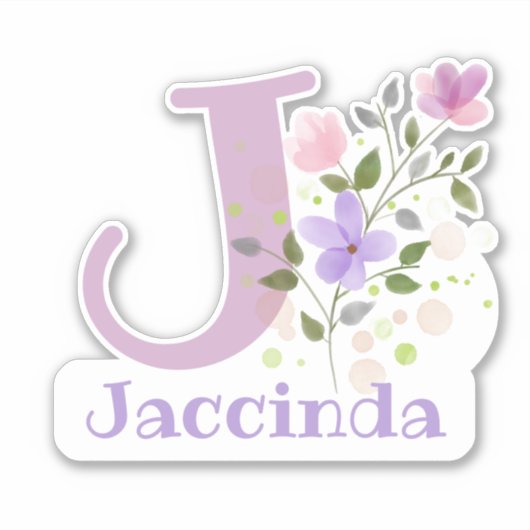 Sticker Nom Jaccinda plus Initial avec motif floral (Devant)