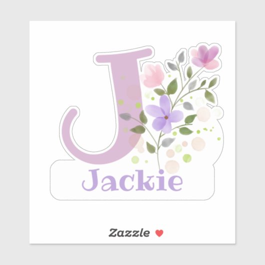 Sticker Nom Jackie plus Initial avec Floral Design (Feuille)