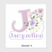 Sticker Nom Jacqueline & Initiale avec Design Floral (Feuille)
