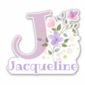 Sticker Nom Jacqueline & Initiale avec Design Floral (Devant)