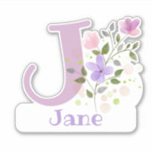 Sticker Nom Jane plus Initial avec Floral Design (Devant)