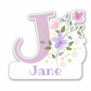 Sticker Nom Jane plus Initial avec Floral Design