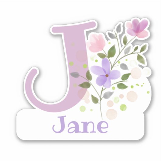 Sticker Nom Jane plus Initial avec Floral Design (Devant)