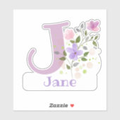 Sticker Nom Jane plus Initial avec motif floral (Feuille)