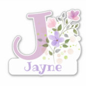 Sticker Nom Jayne & Initial avec Floral Design (Devant)