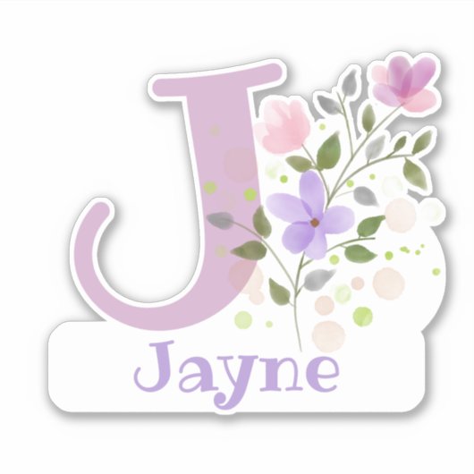 Sticker Nom Jayne & Initial avec Floral Design (Devant)