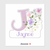 Sticker Nom Jayne & Initiale avec motif floral (Feuille)