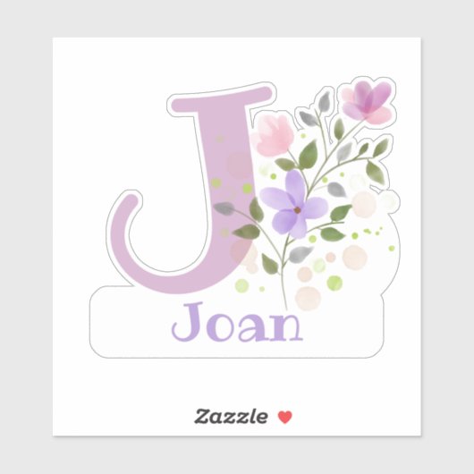 Sticker Nom Joan & Initial avec design floral (Feuille)