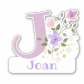 Sticker Nom Joan & Initial avec design floral (Devant)