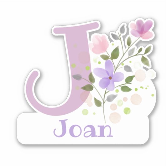 Sticker Nom Joan & Initial avec design floral (Devant)