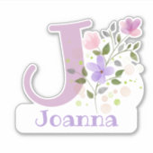 Sticker Nom Joanna plus Initial avec Floral Design (Devant)