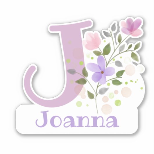 Sticker Nom Joanna plus Initial avec Floral Design (Devant)