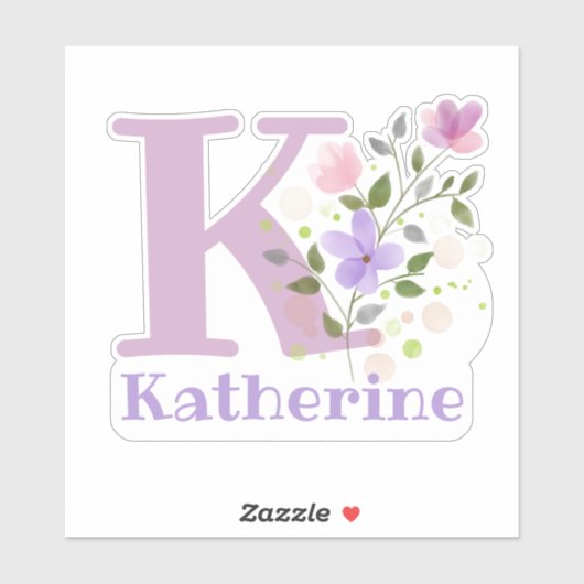 Sticker Nom Katherine plus Initial avec Floral Design (Feuille)
