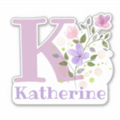 Sticker Nom Katherine plus Initial avec Floral Design (Devant)