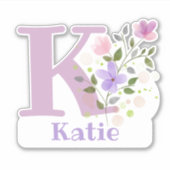 Sticker Nom Katie & Initial avec design floral (Devant)