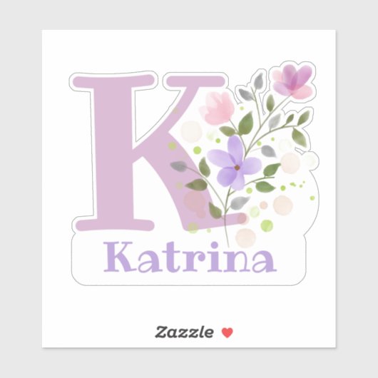 Sticker Nom Katrina plus Initial avec Floral Design (Feuille)