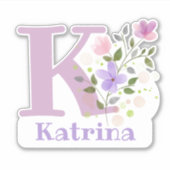 Sticker Nom Katrina plus Initial avec Floral Design (Devant)
