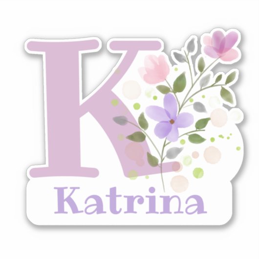 Sticker Nom Katrina plus Initial avec Floral Design (Devant)