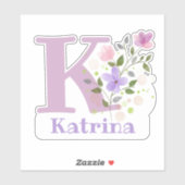 Sticker Nom Katrina plus Initial avec motif floral (Feuille)