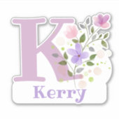Sticker Nom Kerry plus Initial avec Floral Design (Devant)