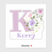 Sticker Nom Kerry plus initiale avec motif floral (Feuille)