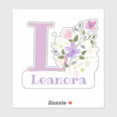 Sticker Nom Leanora & Initial avec design floral (Feuille)