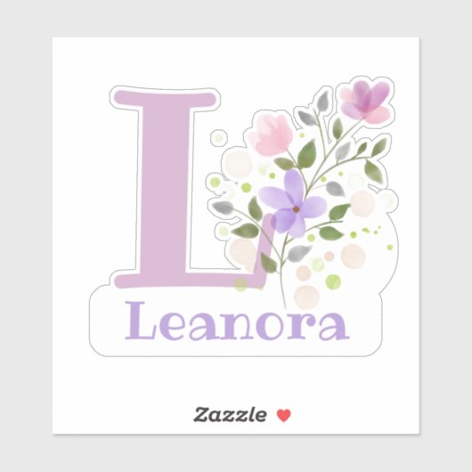 Sticker Nom Leanora & Initial avec design floral (Feuille)