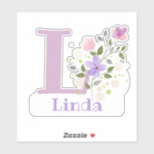 Sticker Nom Linda plus Initial avec Floral Design (Feuille)