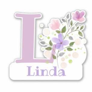 Sticker Nom Linda plus Initial avec Floral Design