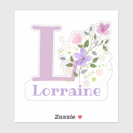 Sticker Nom Lorraine plus Initial avec Floral Design (Feuille)