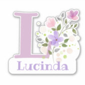 Sticker Nom Lucinda & Initial avec design floral (Devant)