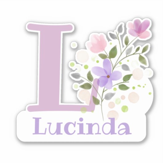 Sticker Nom Lucinda & Initial avec design floral (Devant)