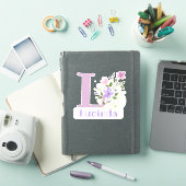 Sticker Nom Lucinda & Initial avec design floral (Couverture iPad)
