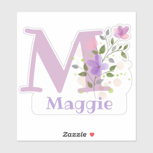 Sticker Nom Maggie plus Initial avec Floral Design (Feuille)