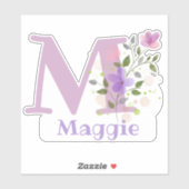 Sticker Nom Maggie plus Initial avec motif floral (Feuille)