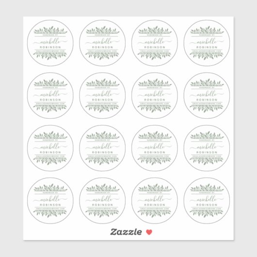 Sticker Nom manuscrit Sage Green Botanical Fabriqué à la m (Feuille)