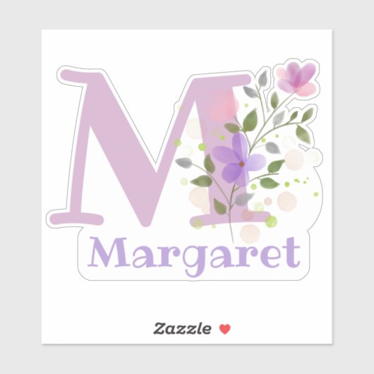 Sticker Nom Margaret plus Initial avec Floral Design (Feuille)