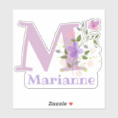 Sticker Nom Marianne & Initial avec design floral (Feuille)