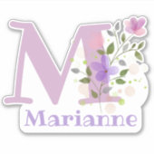 Sticker Nom Marianne & Initial avec design floral (Devant)