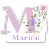 Sticker Nom Marion Plus Initial avec design floral (Devant)