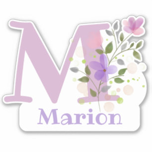 Sticker Nom Marion Plus Initial avec design floral