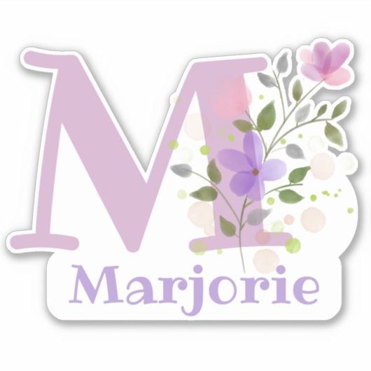 Sticker Nom Marjorie & Initiale avec Design Floral (Devant)