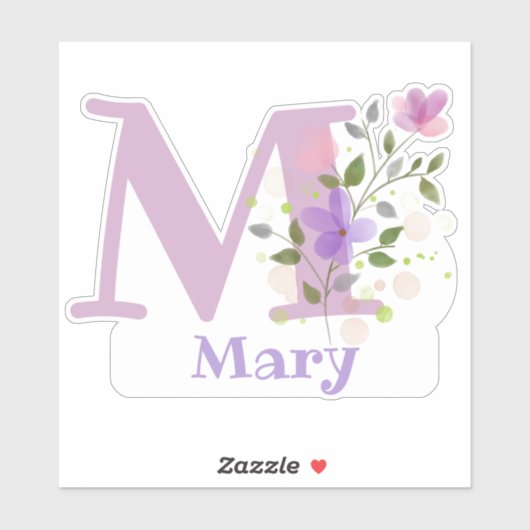 Sticker Nom Mary plus Initial avec Floral Design (Feuille)