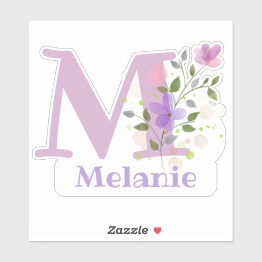 Sticker Nom Melanie & Initiale avec Design Floral (Feuille)